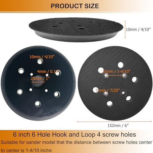 6 Inch 6 Hole Replacement Sander Pad for Ridgid R2611 Random Orbit Sander- 6" Hook and Loop Sanding Pad Work with 6 Inch Sander Disc - 2 Pack