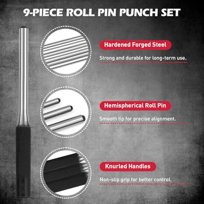 25-Piece Punch and Chisel Set with Roll Pin Punches, Includes Taper, Pin, Center Punches & Cold Chisels for Metalworking, Automotive, and Craft Use - color: 25-piece Set With Roll Pin Punches