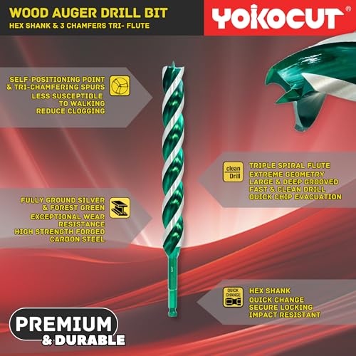 1/4"x 9" Auger Drill Bit for Wood, Hex Shank Tri-Flute Drill Bits, Ship Auger Long Drill Bit for Soft and Hard Wood, Plastic, Drywall, Tree Stump and Composite Materials - size: 1/4 Inch, style: Length: 9"