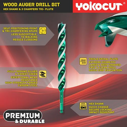 1/4"x 9" Auger Drill Bit for Wood, Hex Shank Tri-Flute Drill Bits, Ship Auger Long Drill Bit for Soft and Hard Wood, Plastic, Drywall, Tree Stump and Composite Materials - size: 1/4 Inch, style: Length: 9"