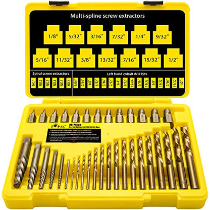 Topec 35-Piece Screw Extractor and Left Hand Drill Bits Set, Easy Out Screw Extractor Set with Reverse Drill Bits, Multi-Spline Extractors for Removing Broken Bolts and Stripped Screws - size: 35 Piece