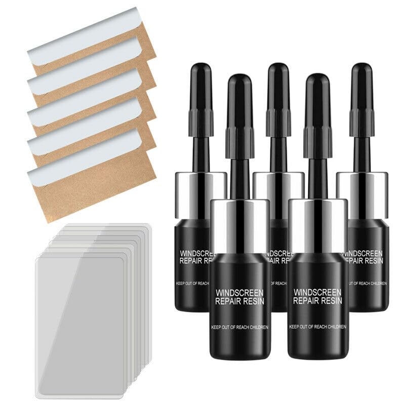 5 Pcs Windshield Crack Repair Kit, Auto Glass Nano Repair Fluid, Crack Repair Liquid Quick Windshield Repair for Chips and Cracks, Window Screen Repair Kit, Car Windshield Resin Crack Tool Kit