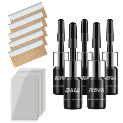 5 Pcs Windshield Crack Repair Kit, Auto Glass Nano Repair Fluid, Crack Repair Liquid Quick Windshield Repair for Chips and Cracks, Window Screen Repair Kit, Car Windshield Resin Crack Tool Kit