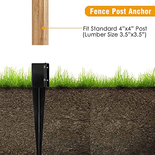 4Pcs Fence Post Anchor Metal Ground Spike 4"X4" Black Fences Stakes Posts