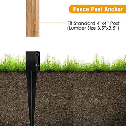 4Pcs Fence Post Anchor Metal Ground Spike 4"X4" Black Fences Stakes Posts