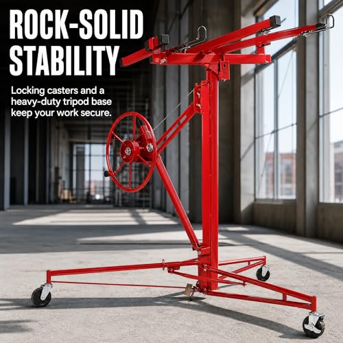 Winado 11 ft Drywall Lift Panel Rolling Hoist Jack Lifter for Sheetrock - color: Red, size: 11 ft