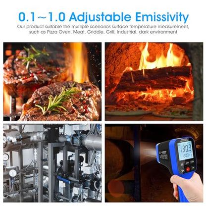 Pyrometer AI-1600APP, -58℉~2912℉ High Temp Thermometer Gun D:S=30:1 Dual Laser Industrial ir Thermometer Gun w/Touch Buttons, Rechargeable Can be Connected to Phone APP (NOT for Human Temp) - color: Dark blue