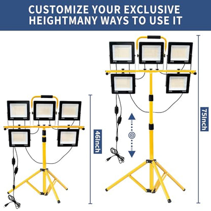 50000LM LED Work Light with Stand & Tripod 3 Head Dimmable IP66 - color: 5 Pack