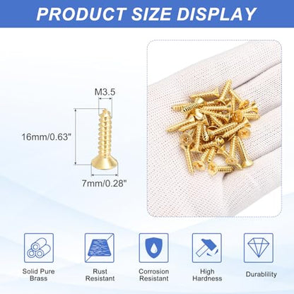 MECCANIXITY 36 Pcs Brass Screws, M3.5 x 16mm Solid Phillips Flat Head Self-Tapping Wood Screw Fasteners for Woodworking Furniture Repair Photo Frame Drywall Home Appliances - size: M3.5 x 16mm
