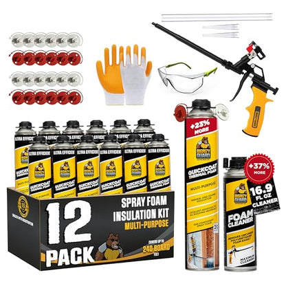Spray Foam Insulation Kit, 12 Pack, Cleaner, Gun, Gear Set - size: 12 Pack Set, style: Insulation Foam