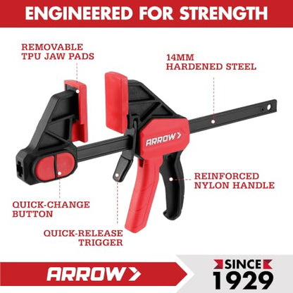 ARROW 2-Piece 6" Medium Duty Bar Clamps for Woodworking with 150LBS Force - size: 6"(2)