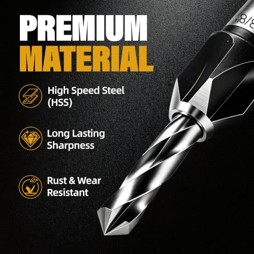 Burmong 4-piece Countersink Drill Bit Set with Adjustable Depth Stop & L-Wrench, Hcs Four-Flute Drill Set for Wood, Plastic, and DIY Projects