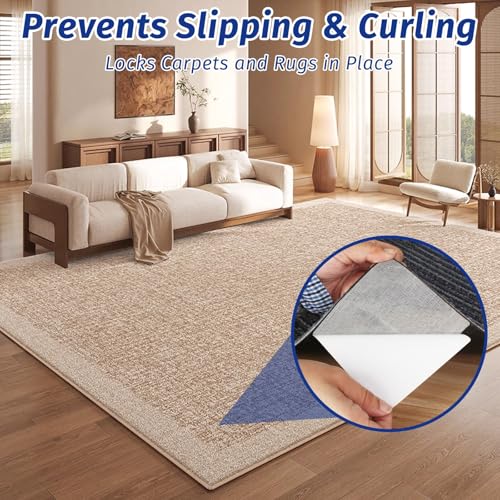 Carpet Tile Tape Double Sided, 4 x 4 Inches 100 Tabs, Rug Tape Grippers for Indoor Outdoor Use, Non Slip Adhesive for Area Rugs on Hardwood, Vinyl, Concrete Floors, Residue Free