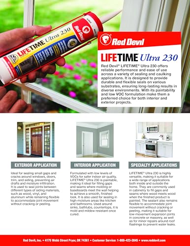 Red Devil 0705 Lifetime Ultra Premium Elastomeric Acrylic Latex Sealant, 5.5 oz., Clear, 1 Pack - color: Clear, size: 5.5 oz, style: Pack of 1