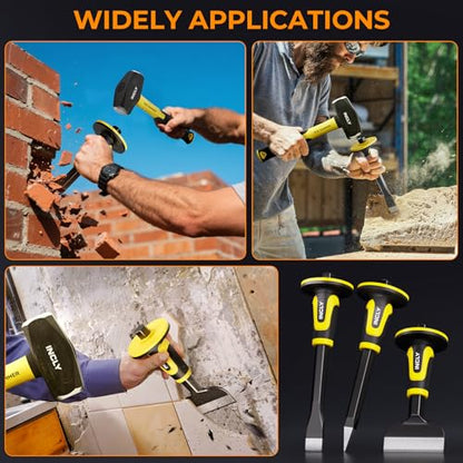 INCLY 3PCS Masonry Chisel Set with Hand Guard, Stone and Rock Chisel