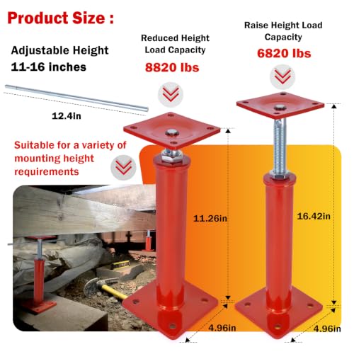 4 Pack House Jacks for Leveling, 11-16 in Crawl Space Jacks, 8820 lbs Q235