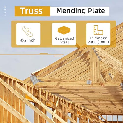 60 Pack 4x2 inch Truss Mending Plate Compatible with 8mm Nail Teeth - size: 4x2 inch