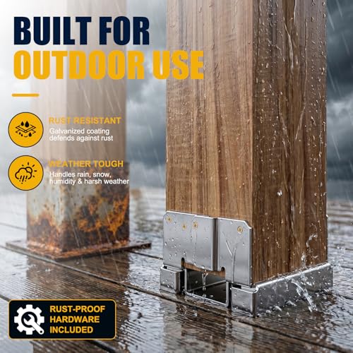 4x4 Post Base for Concrete, Heavy Duty Galvanized Steel Bracket, 6 Pack - color: 4X4 - 6Pcs