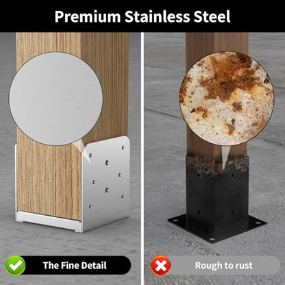 4×4 Post Base Stainless Steel Deck Base Adjustable Post Brackets 2 Pcs Inside Dimensions (3.5×3.5 Inch) for Vertical Wooden Posts Patio Fences Handheld Support Brackets Etc - size: 4×4 Silver