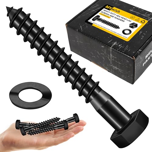 Mywish (25Sets) 1/2" x 3" Lag Bolts, 304 Stainless Steel 1/2 inch Lag Screws Bolts for Wood, Heavy Duty Hex Head with Flat Washers Bolt Kit, Black Oxided - size: 1/2 x 3"