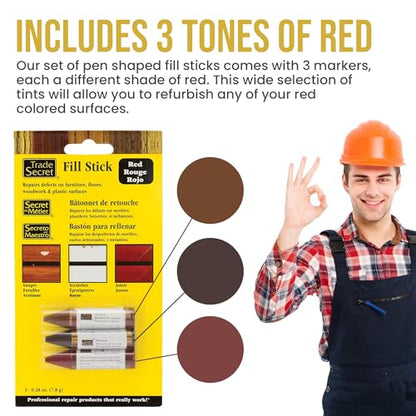Wood Filler Scratch Repair Stick, Red Surfaces, Touch-Up Kit, 3-Pack - color: Red Tones
