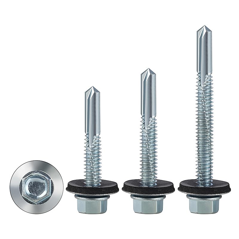Wensilon (300pcs) #12X1 Extended Hexagonal self-Tapping zinc-Plated Screws with Rubber washers,10mm Steel Plate can be drilled - size: #12X1" 80PCS