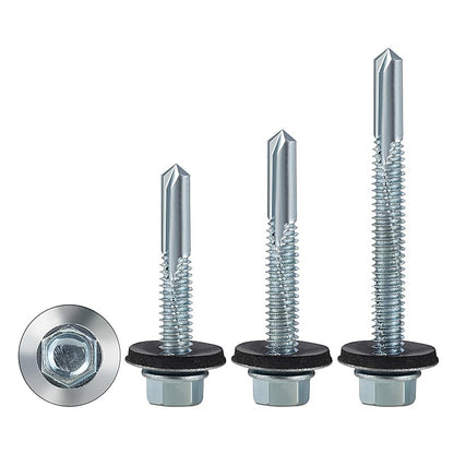 Wensilon (300pcs) #12X1 Extended Hexagonal self-Tapping zinc-Plated Screws with Rubber washers,10mm Steel Plate can be drilled - size: #12X1" 80PCS