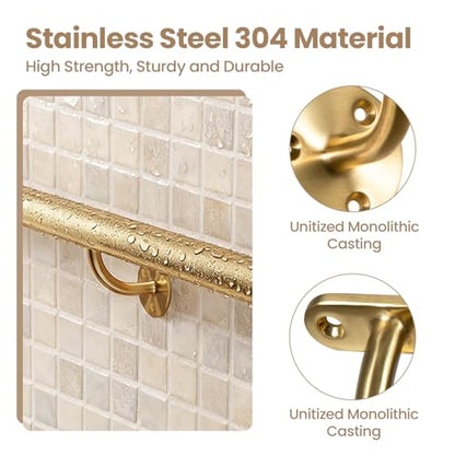 2-Pack Wall Mount Handrail Bracket, Stainless Steel 304 for Wood & Metal Stair Railing, Support Flat Surface Square Tube, Satin Gold Finish - size: Stainless Steel 304, style: 2 Pack-Gold