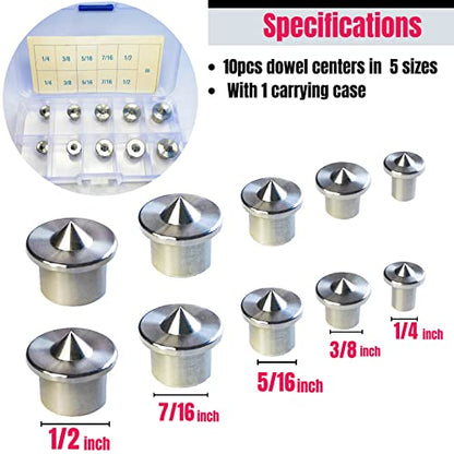 Dowel Centers, 10PCS 1/4", 3/8", 5/16", 7/16", 1/2" Centering Pins