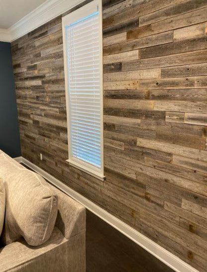 Rockin' Wood Real Wood Nail Up Application Rustic Reclaimed Naturally Weathered Barn Wood Accent Paneling Board Planks for Home Walls (10 Square feet) - size: 10 Square Feet