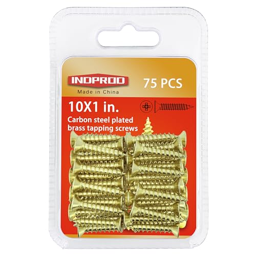 #10 x 1 in. Wood Screw, Phillips Flat Head Self Tapping Screws, Brass Plated Carbon Steel, Brass Plated Screws, Wood Screws #10 X 1 Inch, 75Pcs - size: #10 × 1"