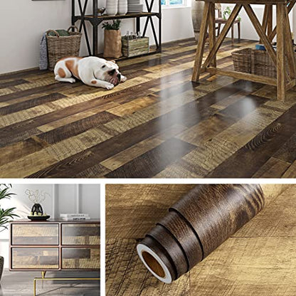 Livelynine 15.8x197 Wood Contact Paper for Floors Waterproof Renter Friendly Floor Peel and Stick Wood Planks for Walls Bathroom Vinyl Plank Flooring Roll Self Adhesive Vinyl Wrap for Countertops - size: 15.8x197 Inch