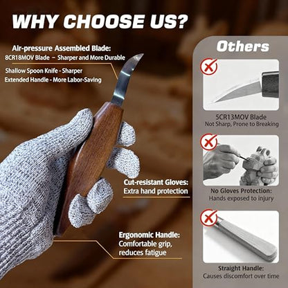 Dysenklan Wood Carving Kit Deluxe-Whittling Knife with PU Storage Bag,4 Wood Carving Knives 4 Detail Knives 6 Blocks, Woodworking Widdle Gift for Beginners Kids Adults Hobby