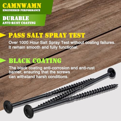 [Pack of 50] #14 x 6 Wood Structural Lag Screws, Black Coated Torx/Star Drive Heavy Duty Construction Wood Screw, Modified Truss Washer Head, Star Drive Bit Included. - color: Black, size: #14 x 6"