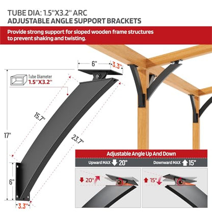 Q235-Steel Integrated Arc Adjustable 45 Degree Pergola Support Bracket 2''x4''（Actual Tube Dia: 1.5''x 3.2''） Heavy Duty 4Pack - size: 1.5”x3.2”-Adjustable Angle