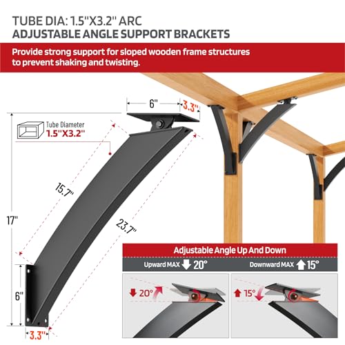 Q235-Steel Integrated Arc Adjustable 45 Degree Pergola Support Bracket 2''x4''（Actual Tube Dia: 1.5''x 3.2''） Heavy Duty 2Pack - size: 1.5”x3.2”-Adjustable Angle