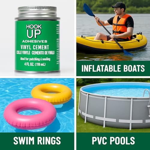 HOOK UP Adhesives Vinyl Contact Cement, Glue Waterproof, Fast-Drying Repair Adhesive for Pools, Inflatables, PVC, Air Mattresses, PVC Pipes, Tarps, Boats, Rafts, Upholstery Strong Bond, Cement 32 OZ - size: 32 oz