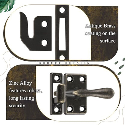 Hicarer 2 Pack Antique Brass Casement Window Lock Latches, 1-7/8 Inch - color: Antique Brass