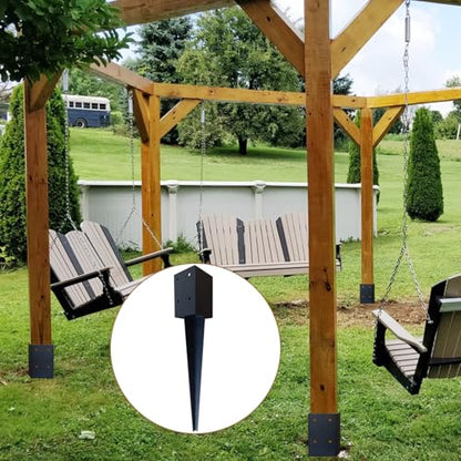 4x4 Inch Fence Post Anchor,Internal 3.6"x3.6" Fit - Black Powder-Coated Metal Post Base for Wood Deck, Fence, Porch, Railing, Mailbox (Heavy Duty & Rust Resistant)
