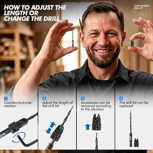 Countersink Drill Bit Set for Wood, 15 PCS, Tapered Drill Bits