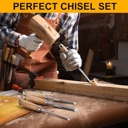 4 Piece Wood Chisel, Wood Woodworking Tools Set, Bevel Edge Chisels Sets