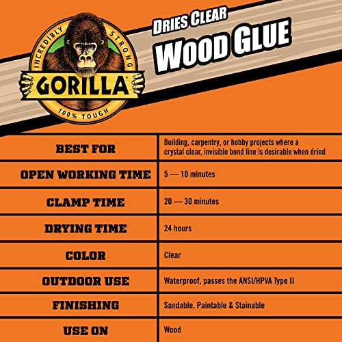 Gorilla Dries Clear Wood Glue, Water Resistant, 4 oz Bottle, 2-Pack - style: Clear