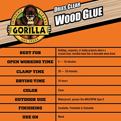 Gorilla Dries Clear Wood Glue, Water Resistant, 4 oz Bottle, 2-Pack - style: Clear