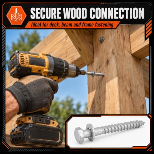 50 Pack 3/8''x6'' Lag Screw Kit with Washers, Hot Dipped Galvanized Hex Lag Bolts Heavy Duty Hex Head Wood Screws, Rust Resistant Exterior Fasteners for Wood Deck Fence - size: 3/8''x6''