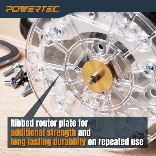 POWERTEC 6-5/8" Router Base Plate Ribbed Durable Clear w/Centering Pin, Mounting Screws and Multiple Pre Drilled Holes, Fits Porter Cable, Bosch, Craftsman, Dewalt, Hitachi, Makita, - 72315 - size: 6-5/8" Ribbed Router Base Plate, style: Router Base Plate