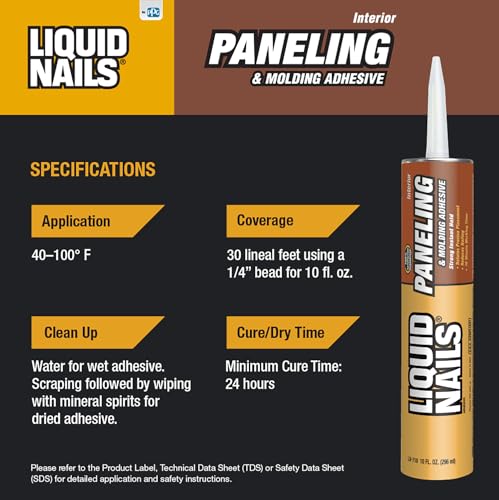 Liquid Nails 10 oz Paneling & Molding Construction Adhesive - size: 10 Ounce, style: Paneling & Molding
