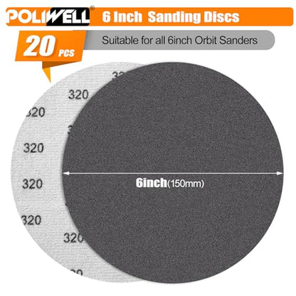 POLIWELL 20 Pack 6 Inch 150mm Silicon Carbide Sanding Discs - style: 320 Grit