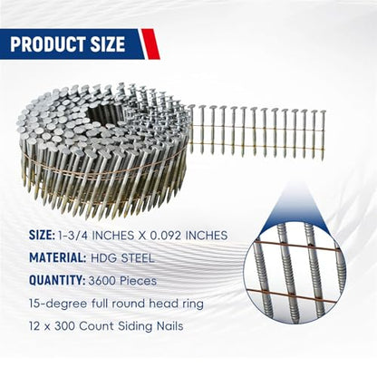 waltyotur 1-3/4Inch x 0.092Inch Collated Wire Coil Siding Nails - size: 1-3/4Inch x 0.092Inch