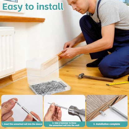 300 Count Double Headed Skirting Nails - Dual Direction Nails for Wooden Baseboards with Included Specific Sleeve Tool, Easy Mark-Free Installation