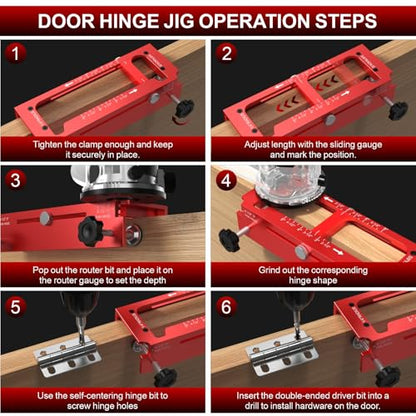 Aluminum Door Hinge Jig, Adjustable Mortise Router Template for 2.5‑5"
